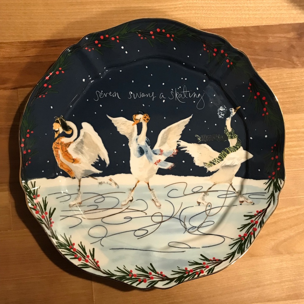 Anthropologie Inslee Fariss Plate Seven Swans Skating 12 Days of Christmas
